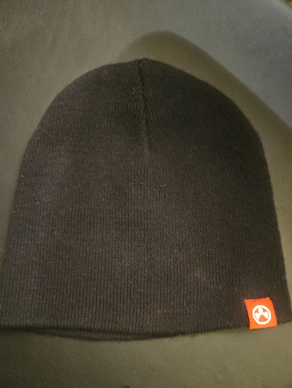 Men's Black Knit Beanie with Orange Logo Patch